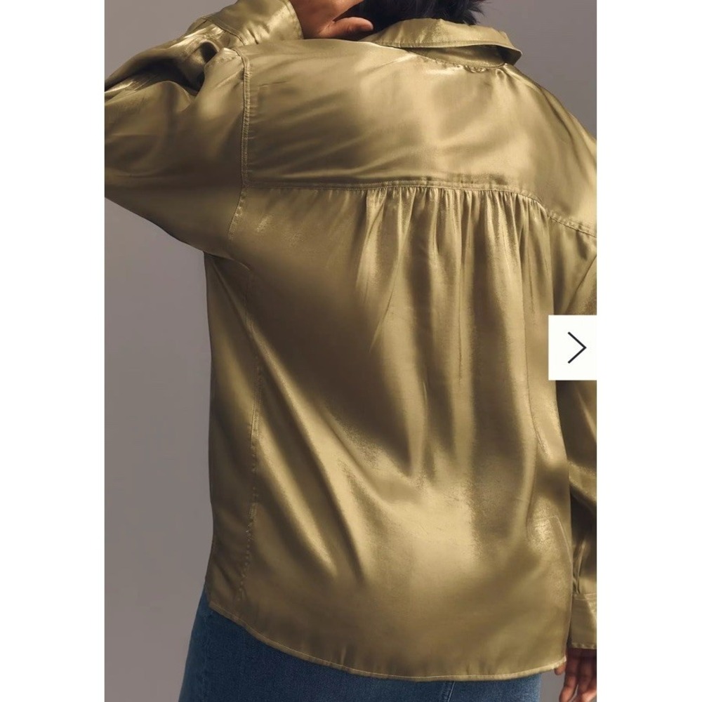 Pilcro Olive Satin V-Neck Blouse - Picture 2 of 11